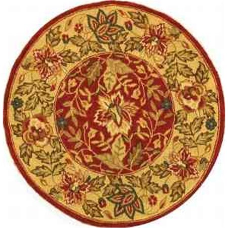 Safavieh 8 ft. x 8 ft. Round- Country and Floral Chelsea Red And Ivory Hand Hooked Rug HK140C-8R